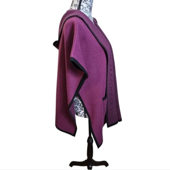 State Fusio Merino Wool Cashmere Womens Cardigan Berry Hooded Sweater Medium - Picture 4 of 12